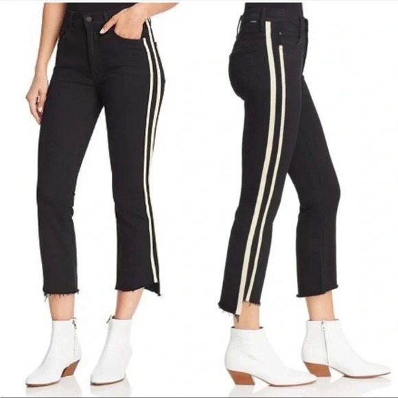 Mother Insider Crop Step Fray Guilty Racer Stripe Skinny Ankle Jeans Black 25 - Picture 2 of 12